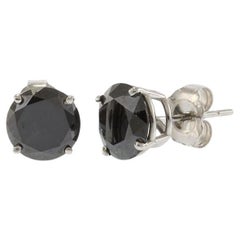14KT White Gold Round Cut Black Diamond Stud Earrings – 2.98CT-TW