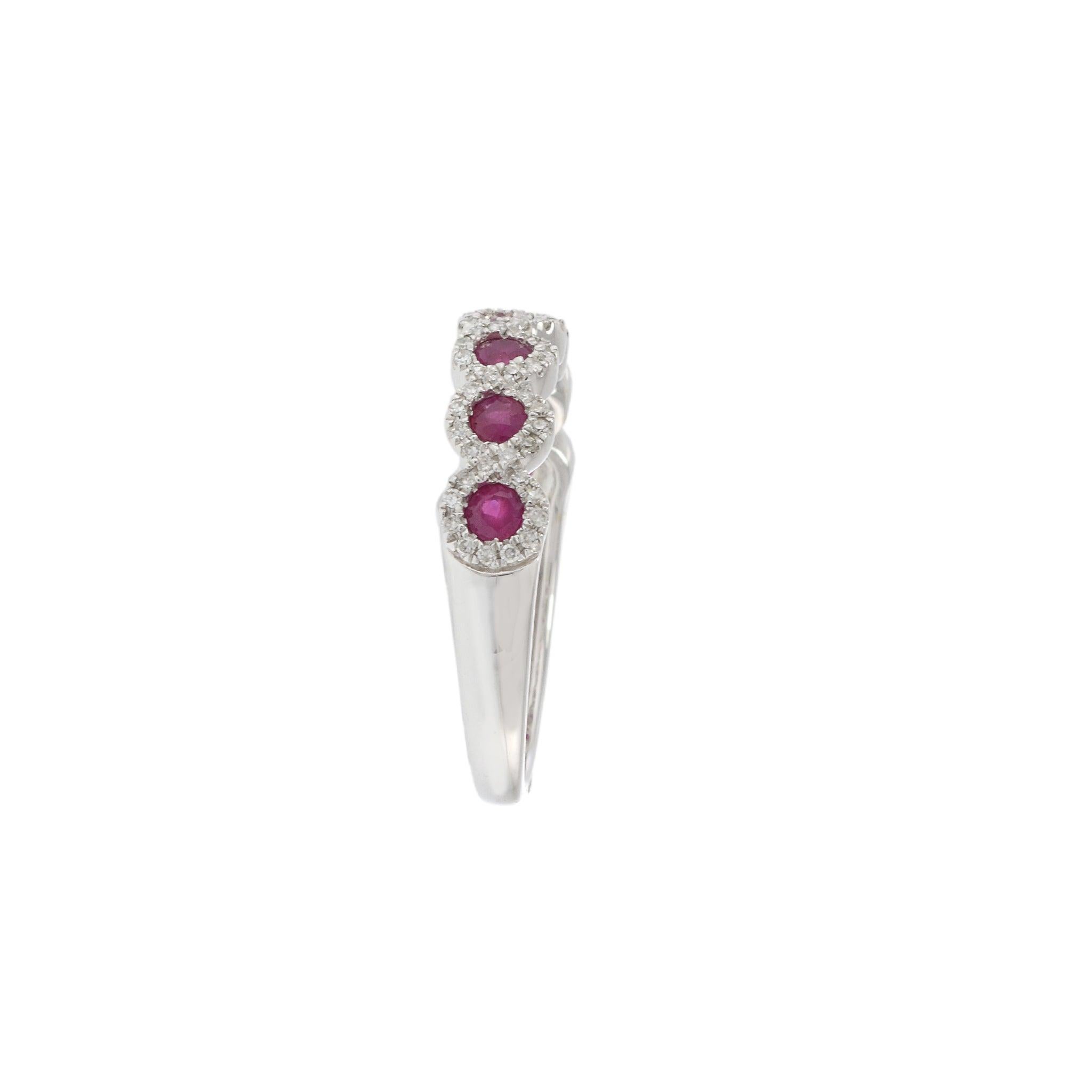 Women's 14KT White Gold Round Cut Diamond and Ruby Ring