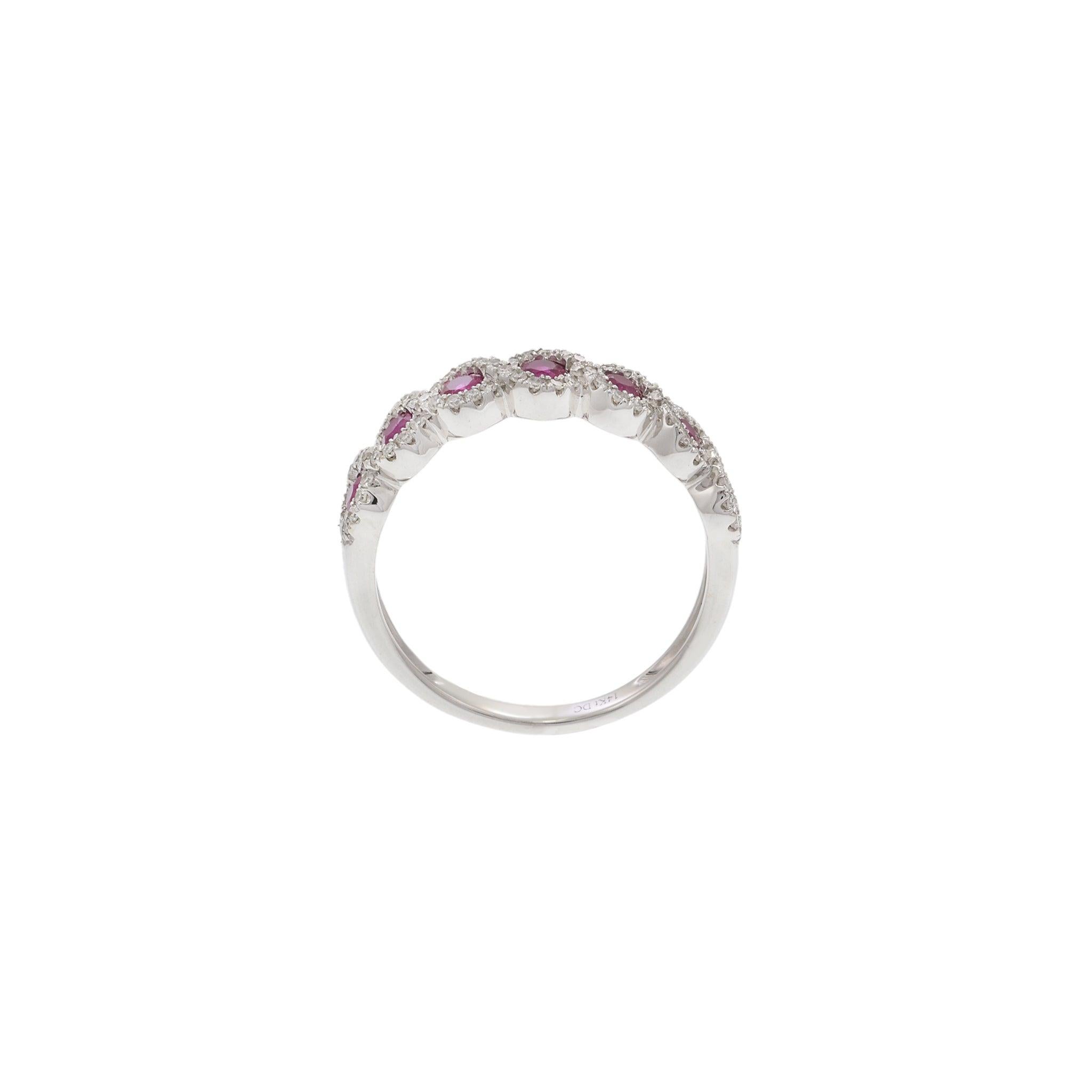14KT White Gold Round Cut Diamond and Ruby Ring 1
