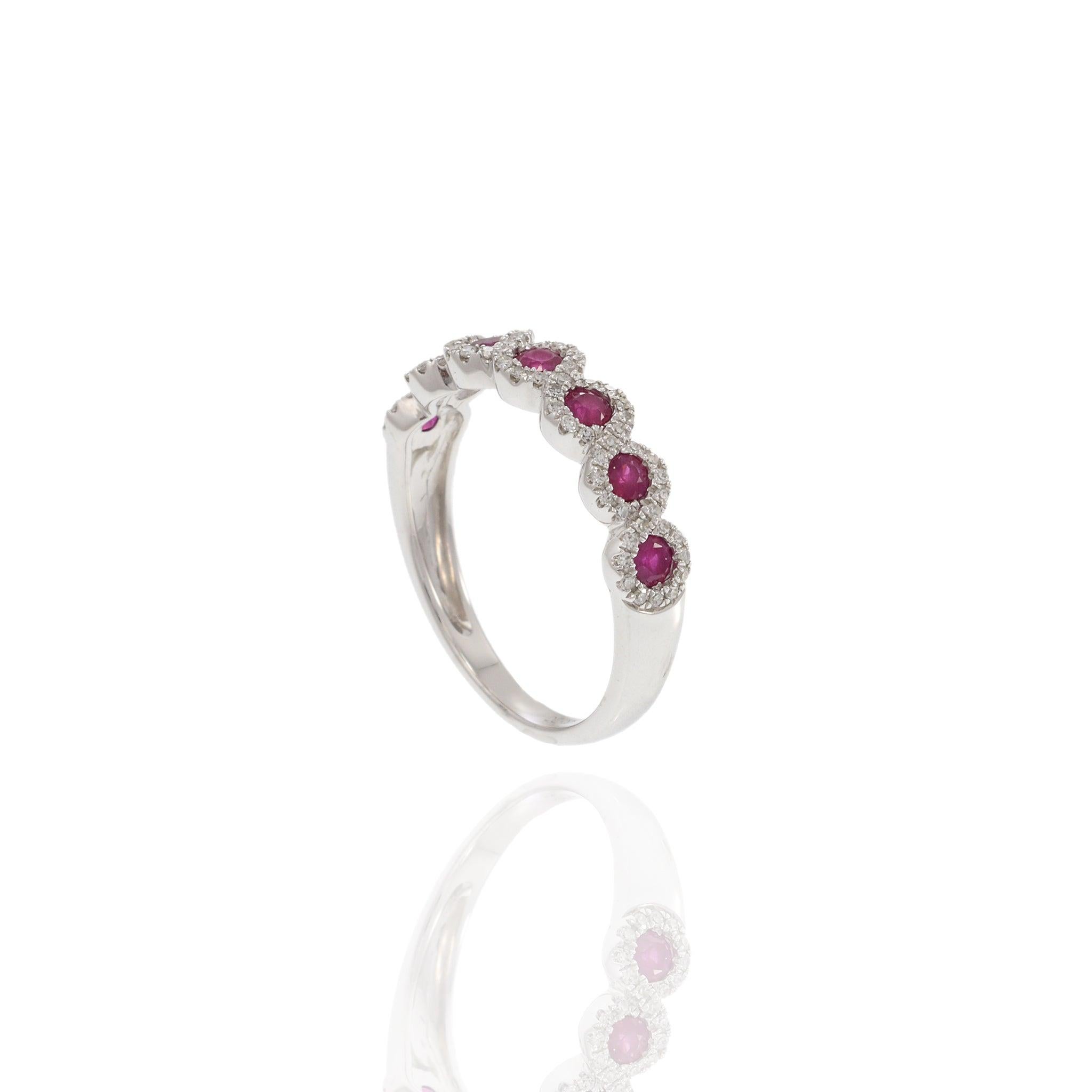 14KT White Gold Round Cut Diamond and Ruby Ring 2