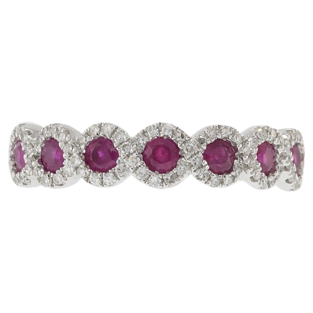 14KT White Gold Round Cut Diamond and Ruby Ring
