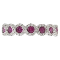 14KT White Gold Round Cut Diamond and Ruby Ring