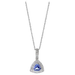 14KT White Gold Round Cut Diamond And Tanzanite Diamond Drop Necklace