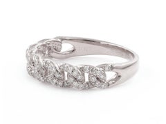 14KT White Gold Round Cut Diamond Pave Curb Link Ring