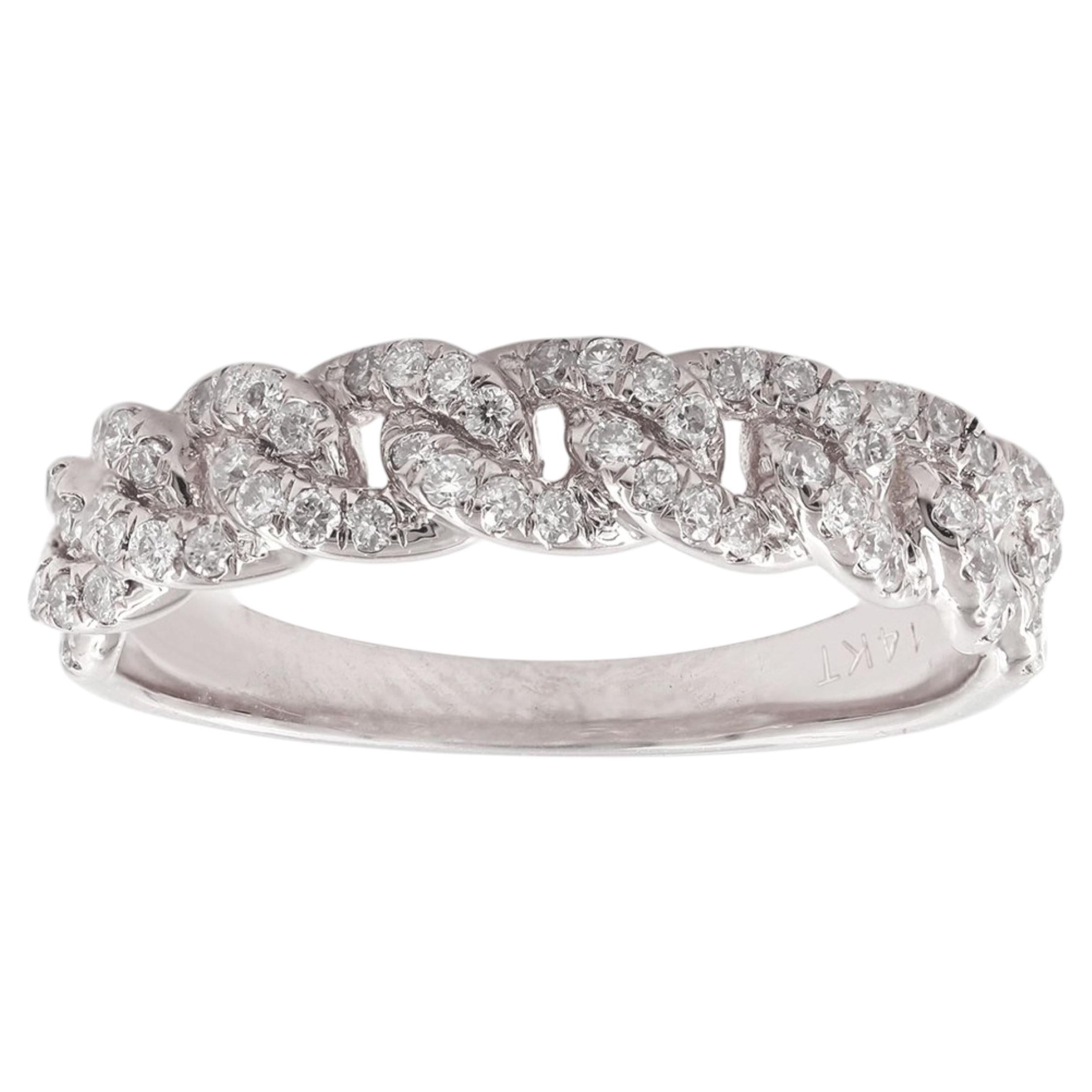Ring aus 14-karätigem Weißgold mit rundgeschliffenen Diamanten im Pavé-Stil und Gittergliedern