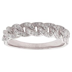 14KT White Gold Round Cut Diamond Pave Curb Link Ring