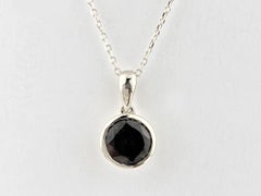 14KT White Gold Round Cut Smoky Quartz Bezel Solitaire Pendant Necklace