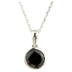14KT White Gold Round Cut Smoky Quartz Bezel Solitaire Pendant Necklace