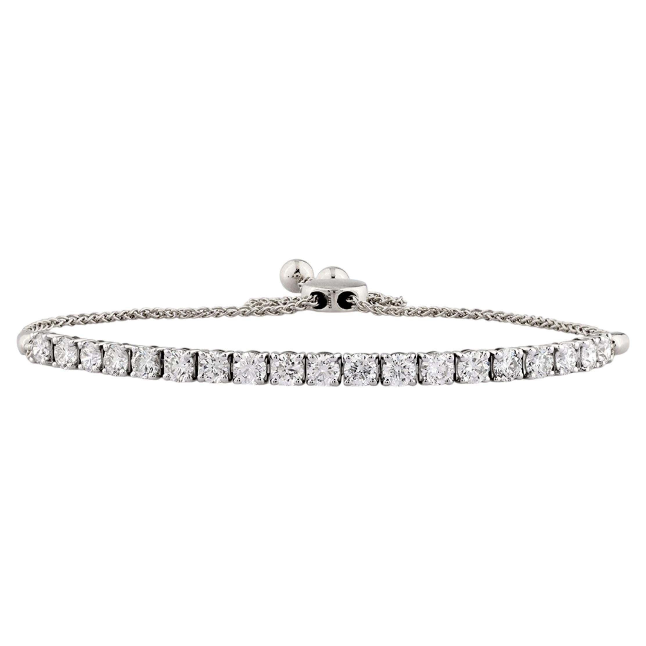 Bracciale tennis regolabile in oro bianco 14KT con diamanti rotondi da 2,0 carati
