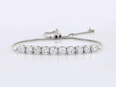 Pulsera tipo bolo ajustable de oro blanco de 14 quilates con diamantes redondos de 3,0 quilates