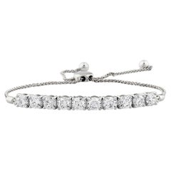 Pulsera tipo bolo ajustable de oro blanco de 14 quilates con diamantes redondos de 3,0 quilates