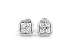 14KT White Gold Round Diamond Cushion-Shaped Earrings Cluster Stud