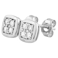 14KT White Gold Round Diamond Cushion-Shaped Earrings Cluster Stud