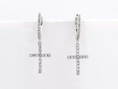 14KT White Gold Round Diamond Divine Radiance Pave Cross Huggie Earrings