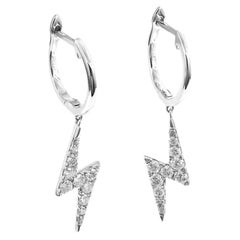 14KT White Gold Round Diamond Lightning Bolt Charm Hoop Earrings