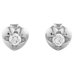 14KT White Gold Round Diamond Love Solitaire Gold Heart Stud Earring