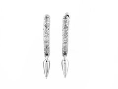 14KT White Gold Round Diamond Modern Spike Pave Huggie Hoop Earrings