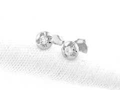 14KT White Gold Round Diamond Solitaire Starburst Gold Orb Stud Earring