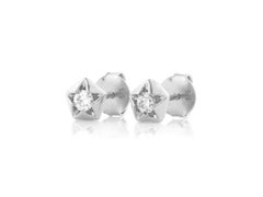 14KT White Gold Round Diamond Stellar Solitaire Gold Star Stud Earring