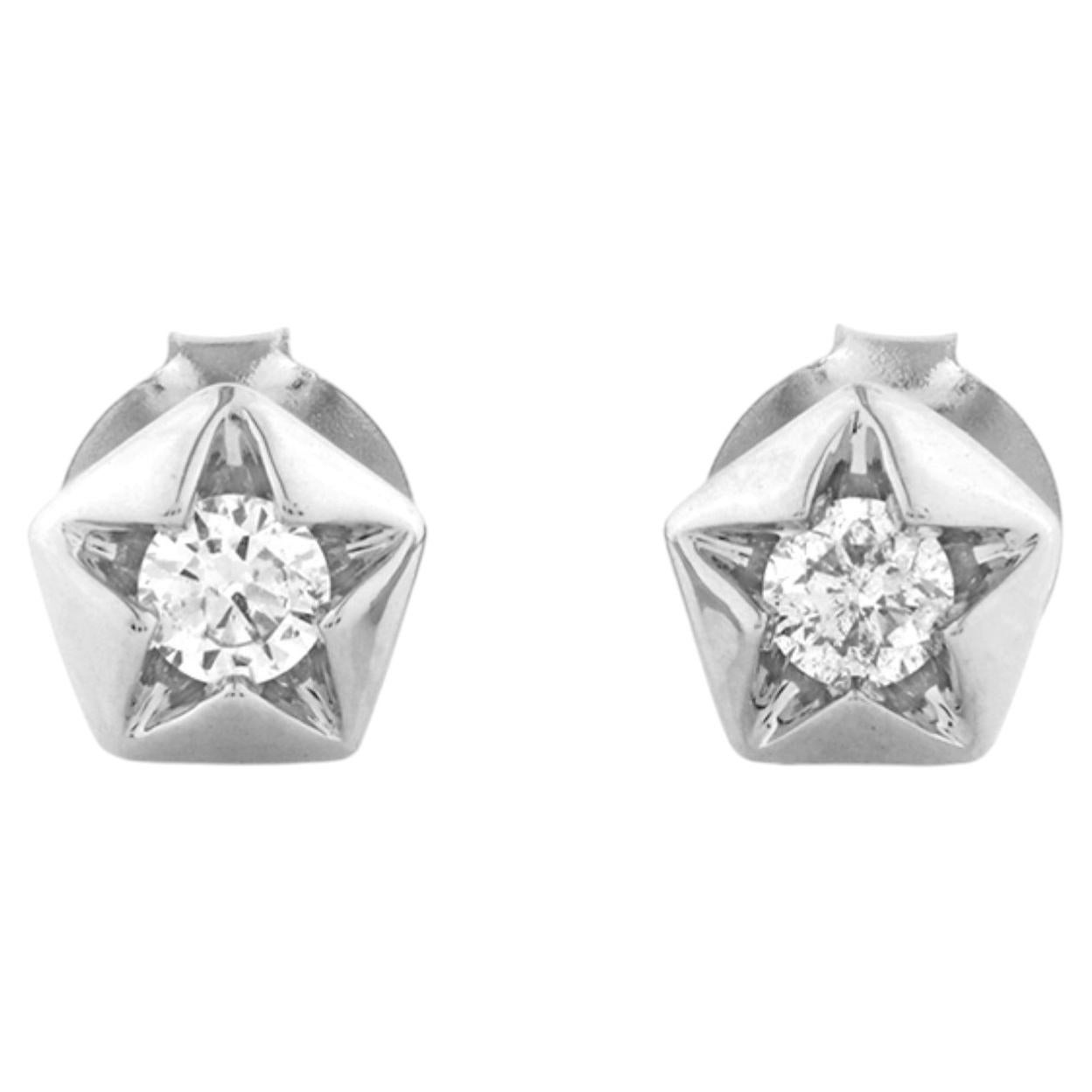 14KT White Gold Round Diamond Stellar Solitaire Gold Star Stud Earring