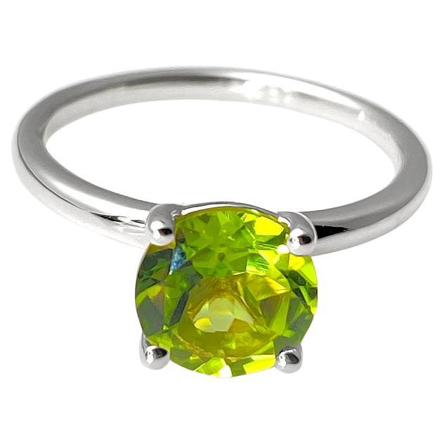 14KT Weißgold Rund Peridot Solitär Ring (Neoklassisch) im Angebot