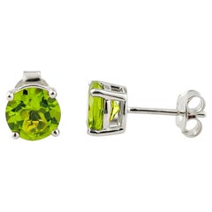 14KT White Gold Round Peridot Stud Earrings - Contemporary Design