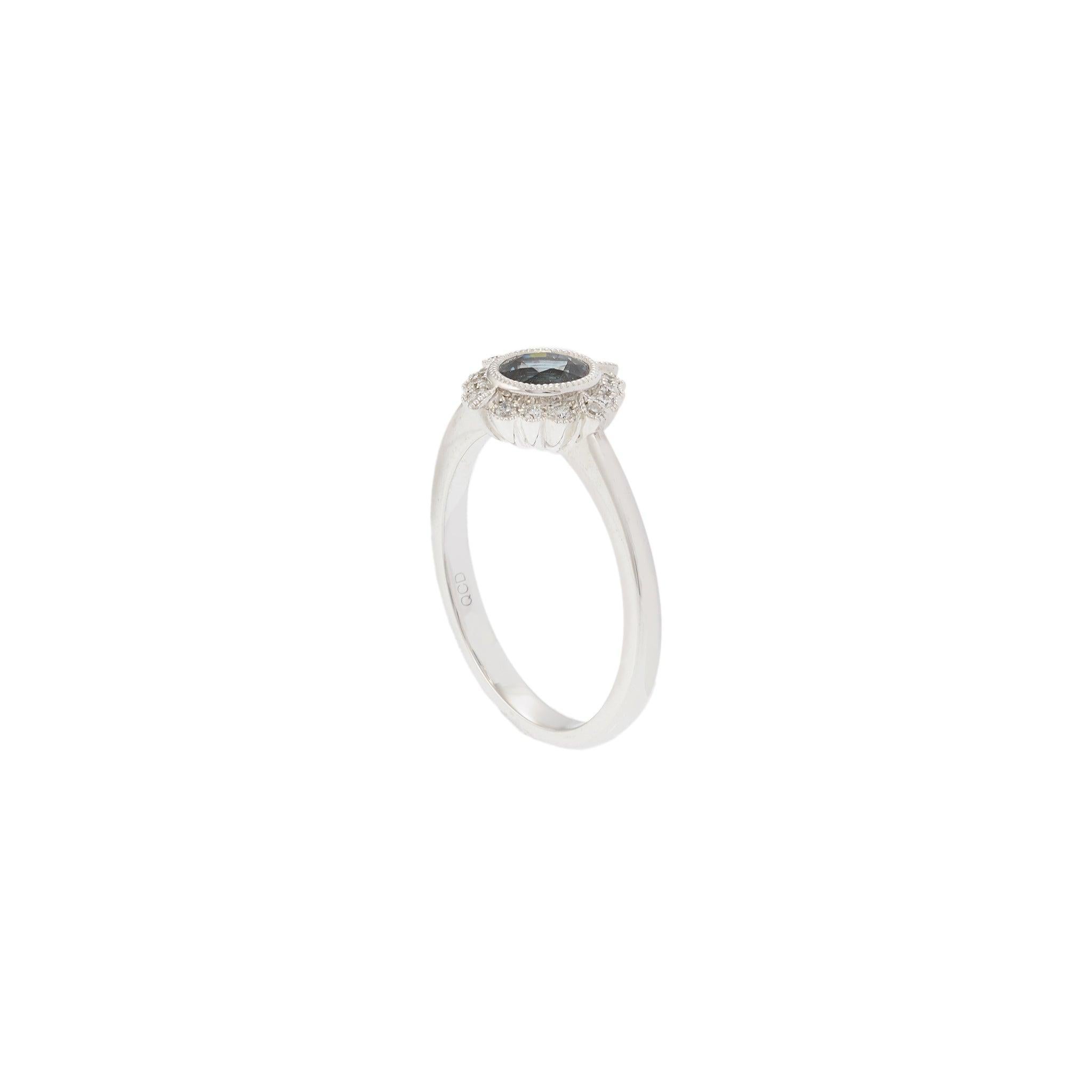 14KT Weißgold Runder Saphir und Diamant Halo Ring im Zustand „Neu“ im Angebot in New York, NY