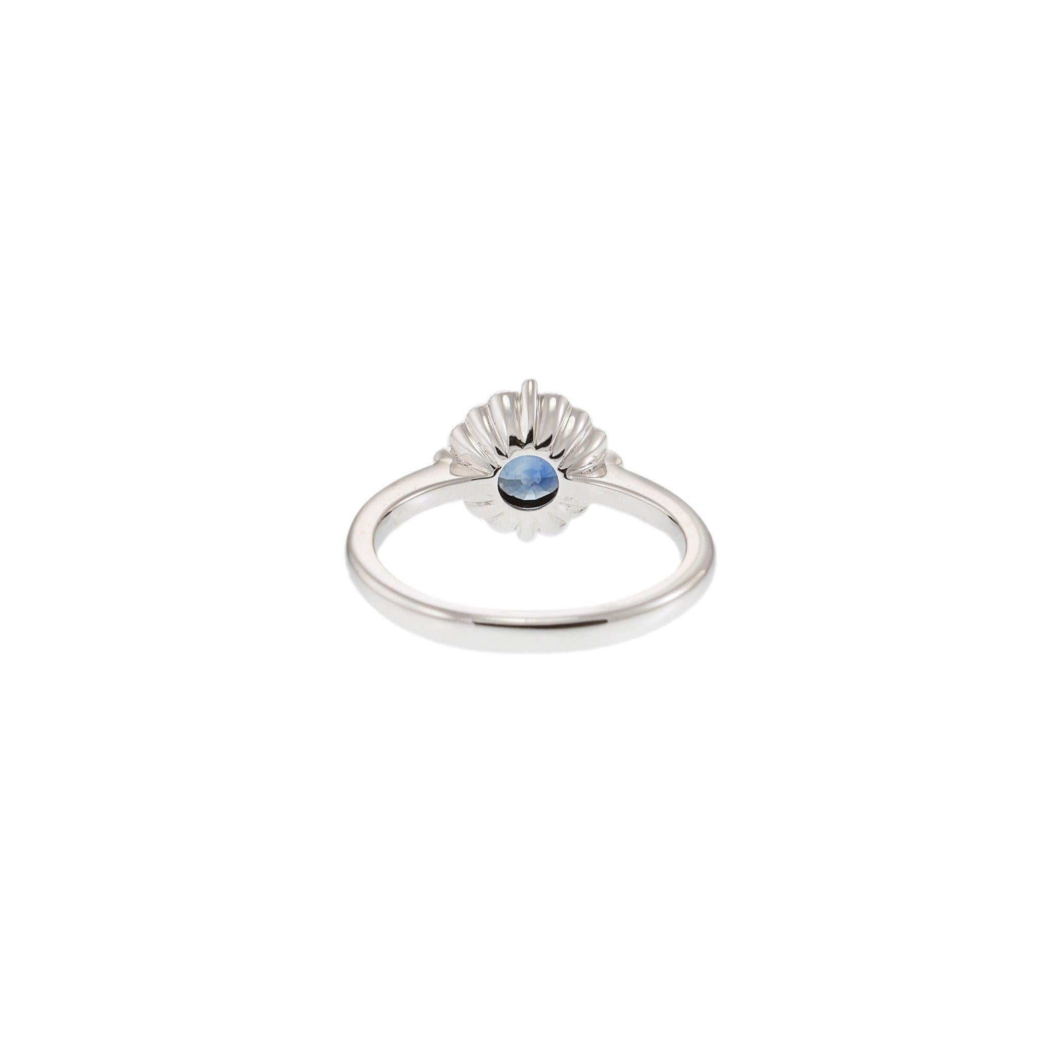 14KT Weißgold Runder Saphir und Diamant Halo Ring im Angebot 1