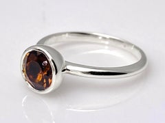 14KT Weißgold Runder Rauchquarz Solitär Ring, Modernes Design