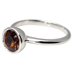 14KT White Gold Round Smoky Quartz Bezel Ring