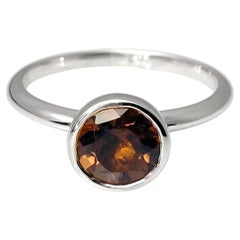 14KT Weißgold Runder Rauchquarz Solitär Ring, Modernes Design