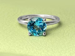 14KT White Gold Round Swiss Blue Topaz Solitaire Ring