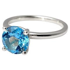 14KT White Gold Round Swiss Blue Topaz Solitaire Ring