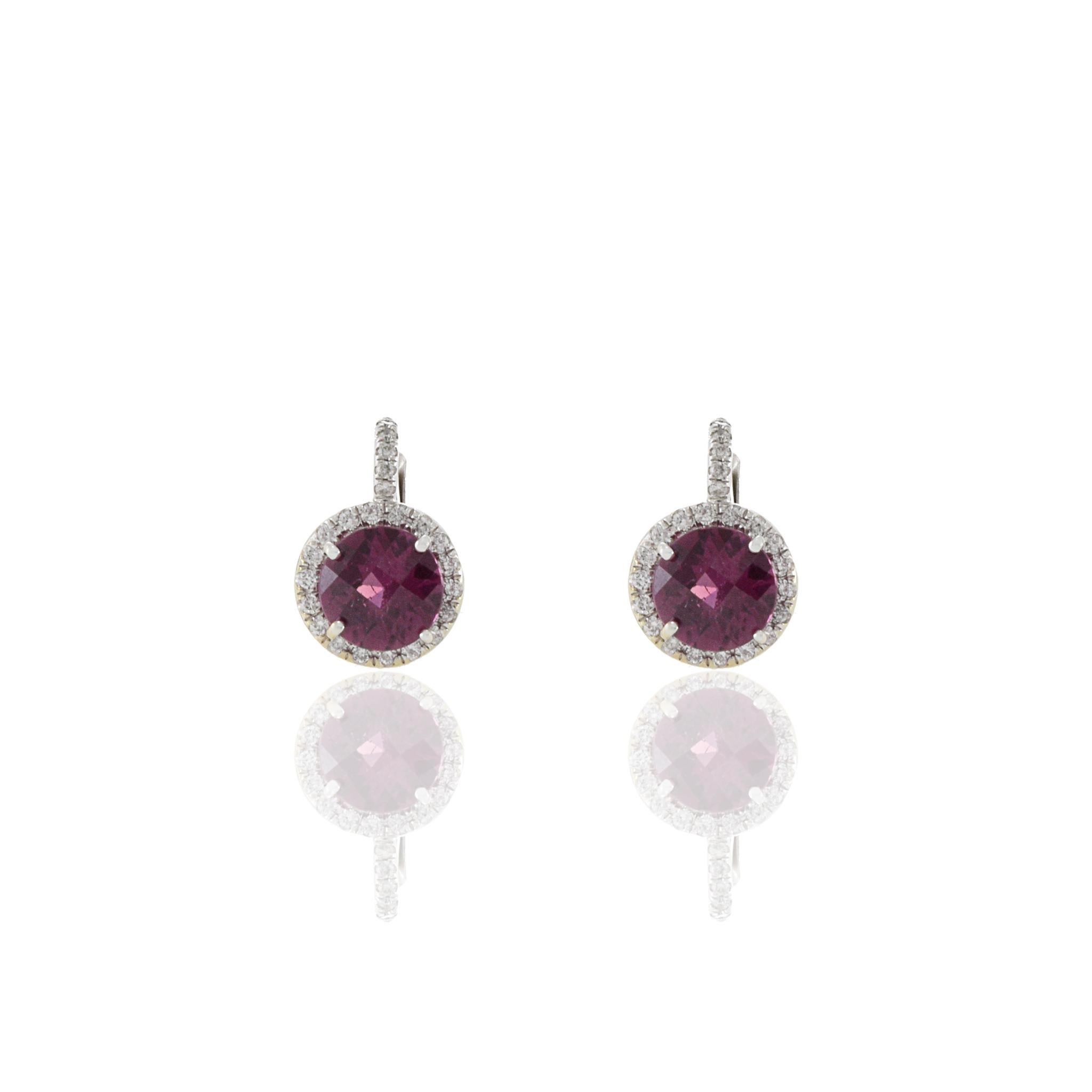Modern 14KT White Gold Rubellite Tourmaline And Diamond Earrings For Sale