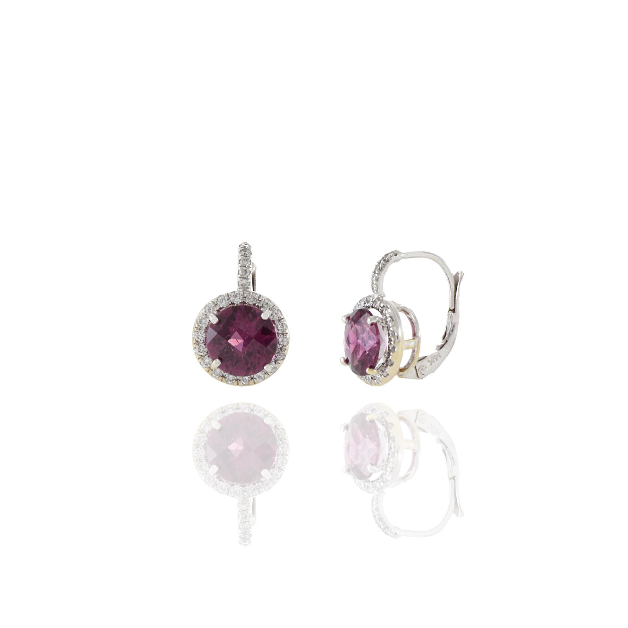 14KT White Gold Rubellite Tourmaline And Diamond Earrings In New Condition For Sale In New York, NY
