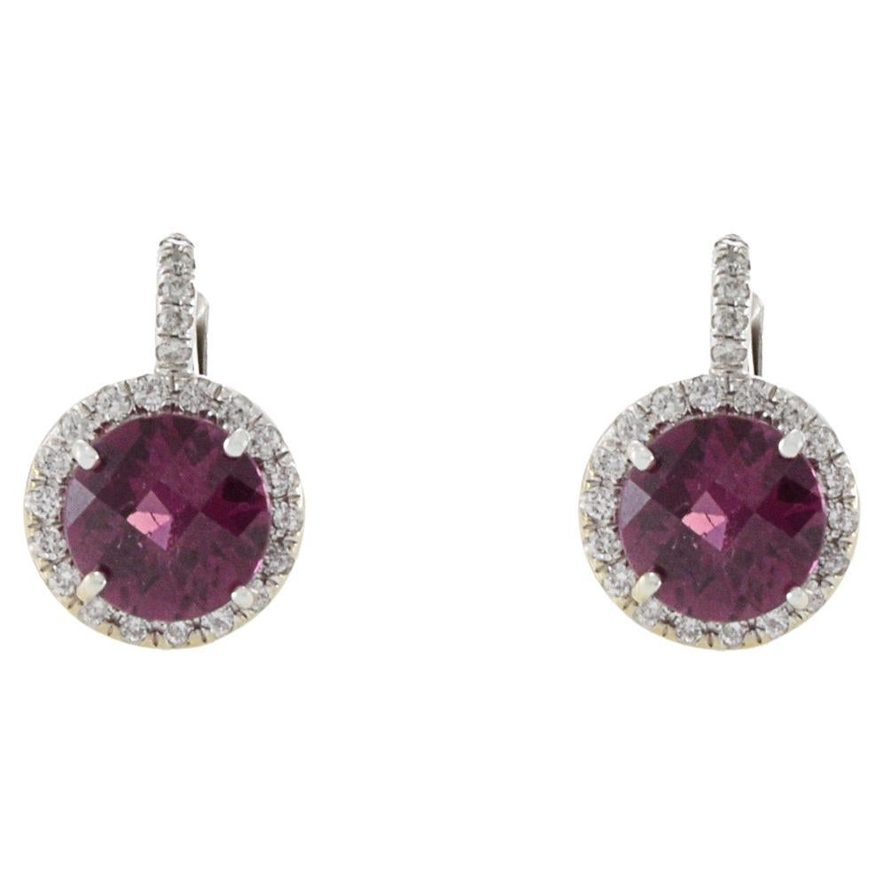 14KT White Gold Rubellite Tourmaline And Diamond Earrings For Sale