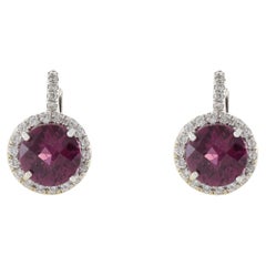 Pendientes de Oro Blanco de 14 KT Turmalina Rubelita y Diamantes