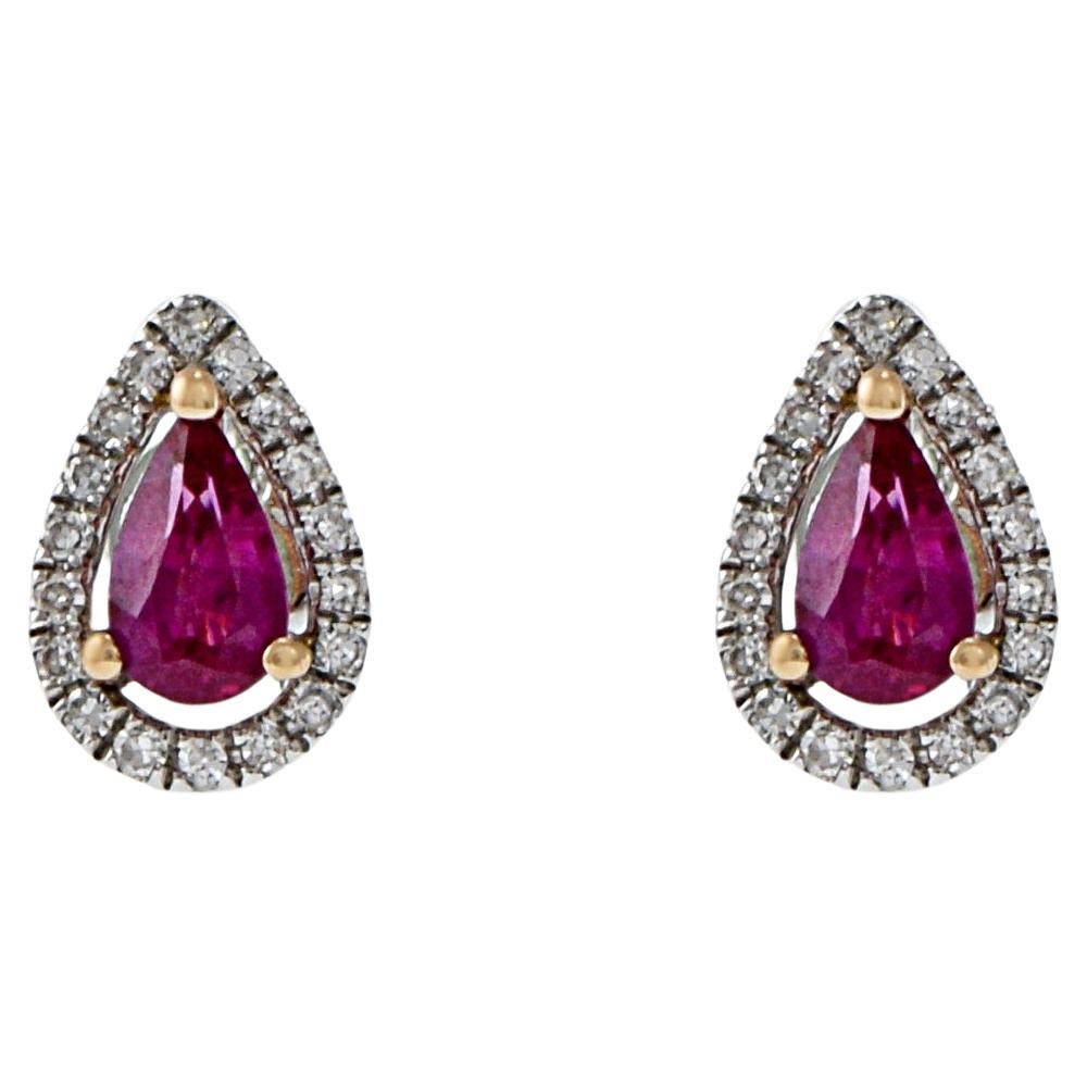 Pendientes de oro blanco de 14 quilates con rubíes y diamantes