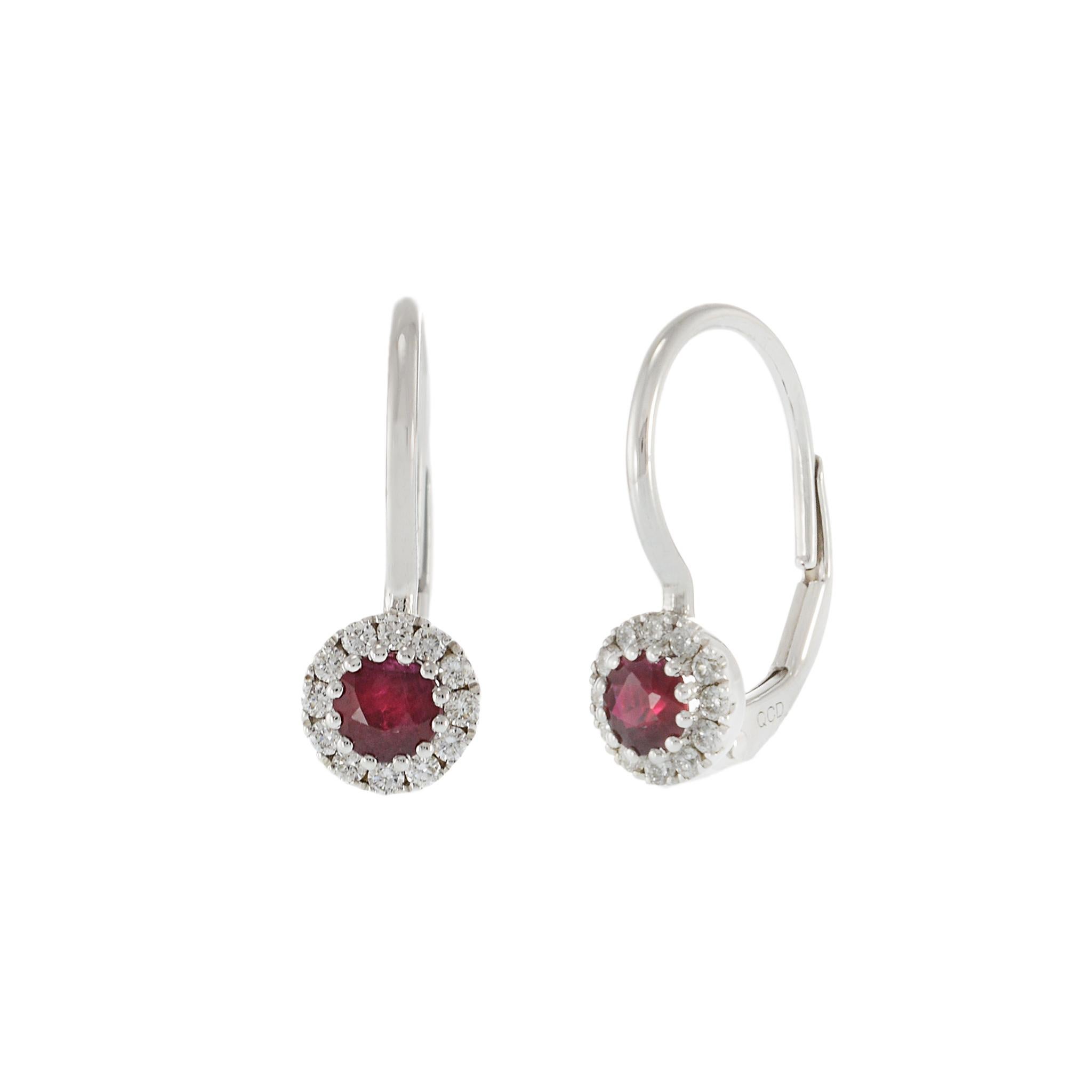 Modern 14KT White Gold Ruby and Diamond Huggie Earrings