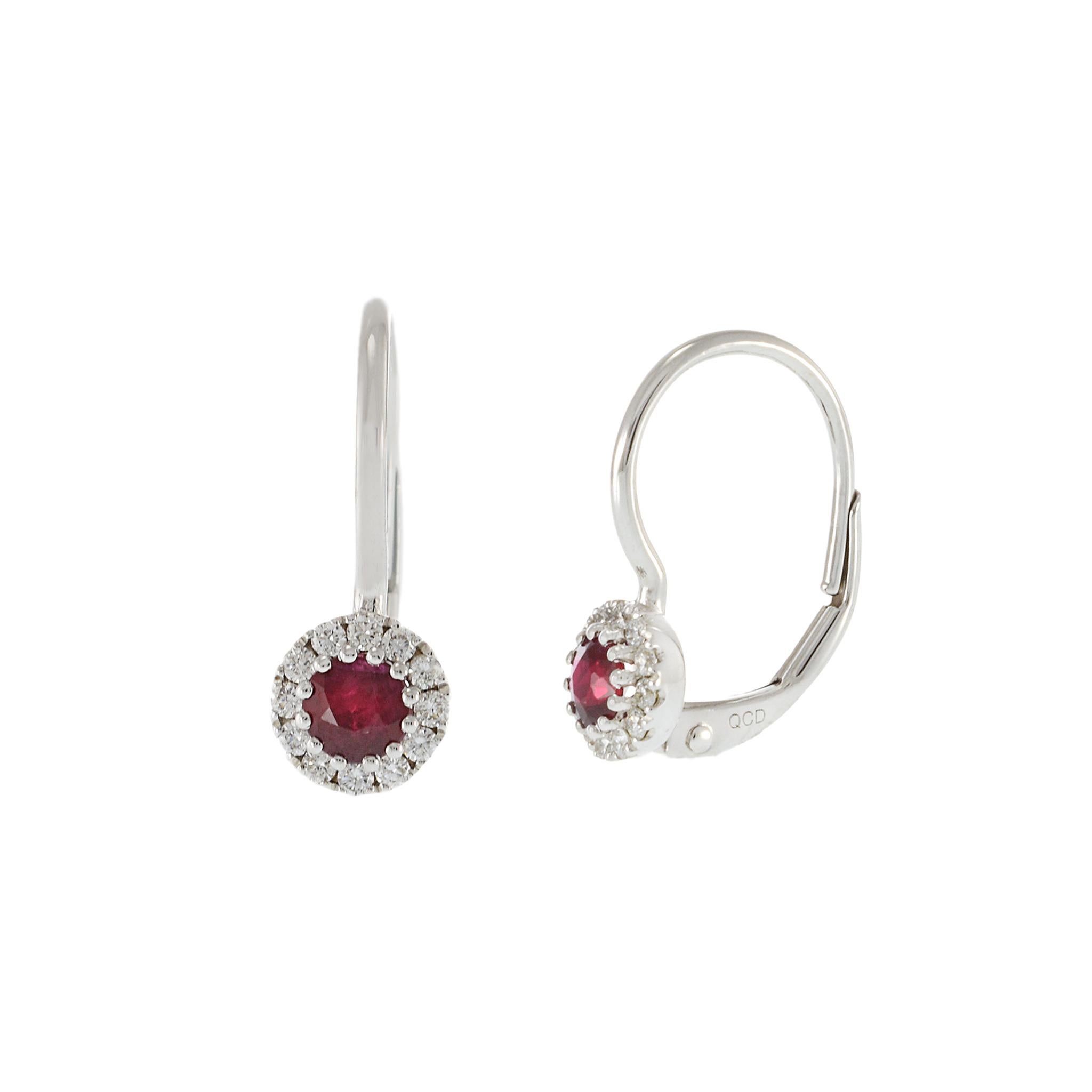 Oval Cut 14KT White Gold Ruby and Diamond Huggie Earrings