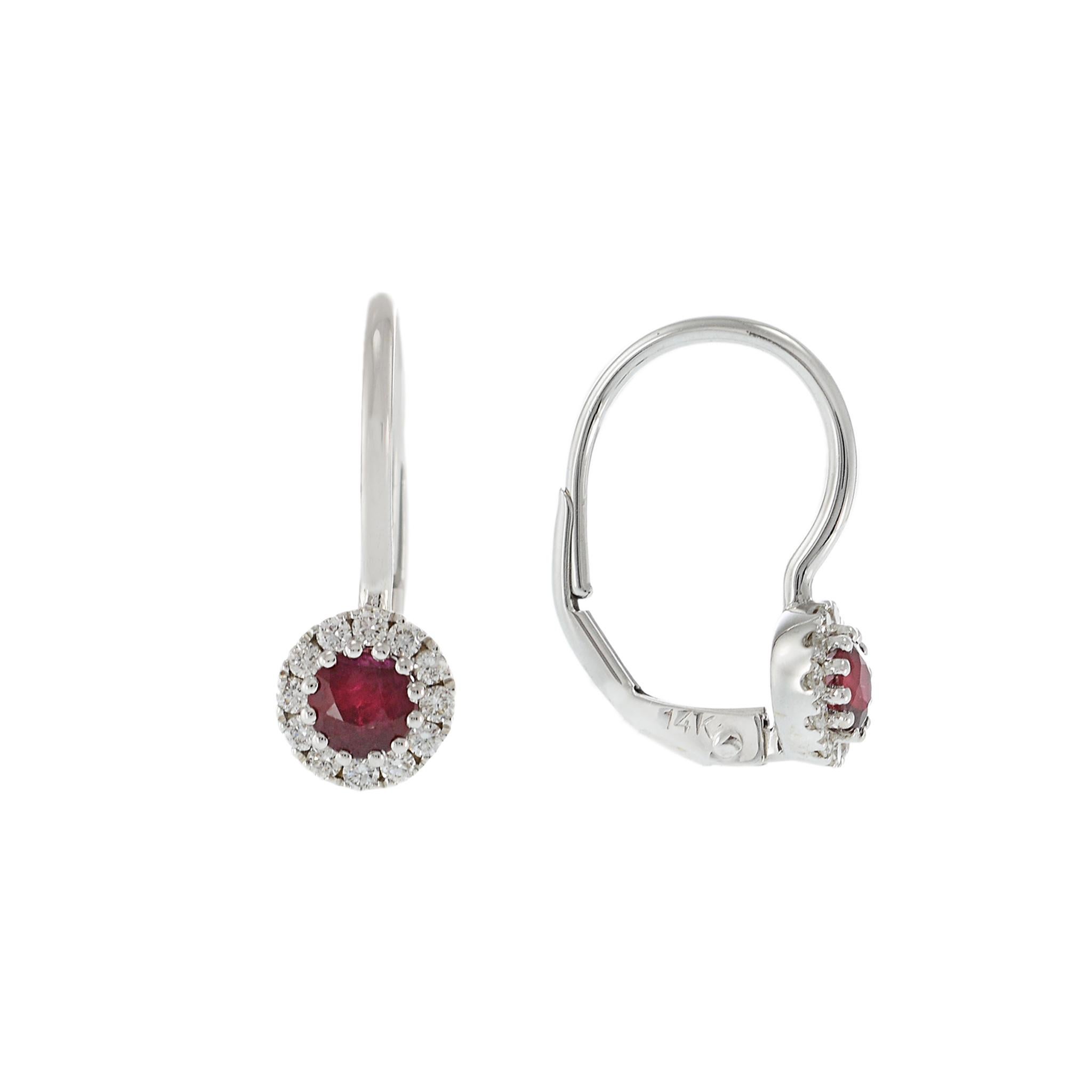 14KT White Gold Ruby and Diamond Huggie Earrings In New Condition In New York, NY