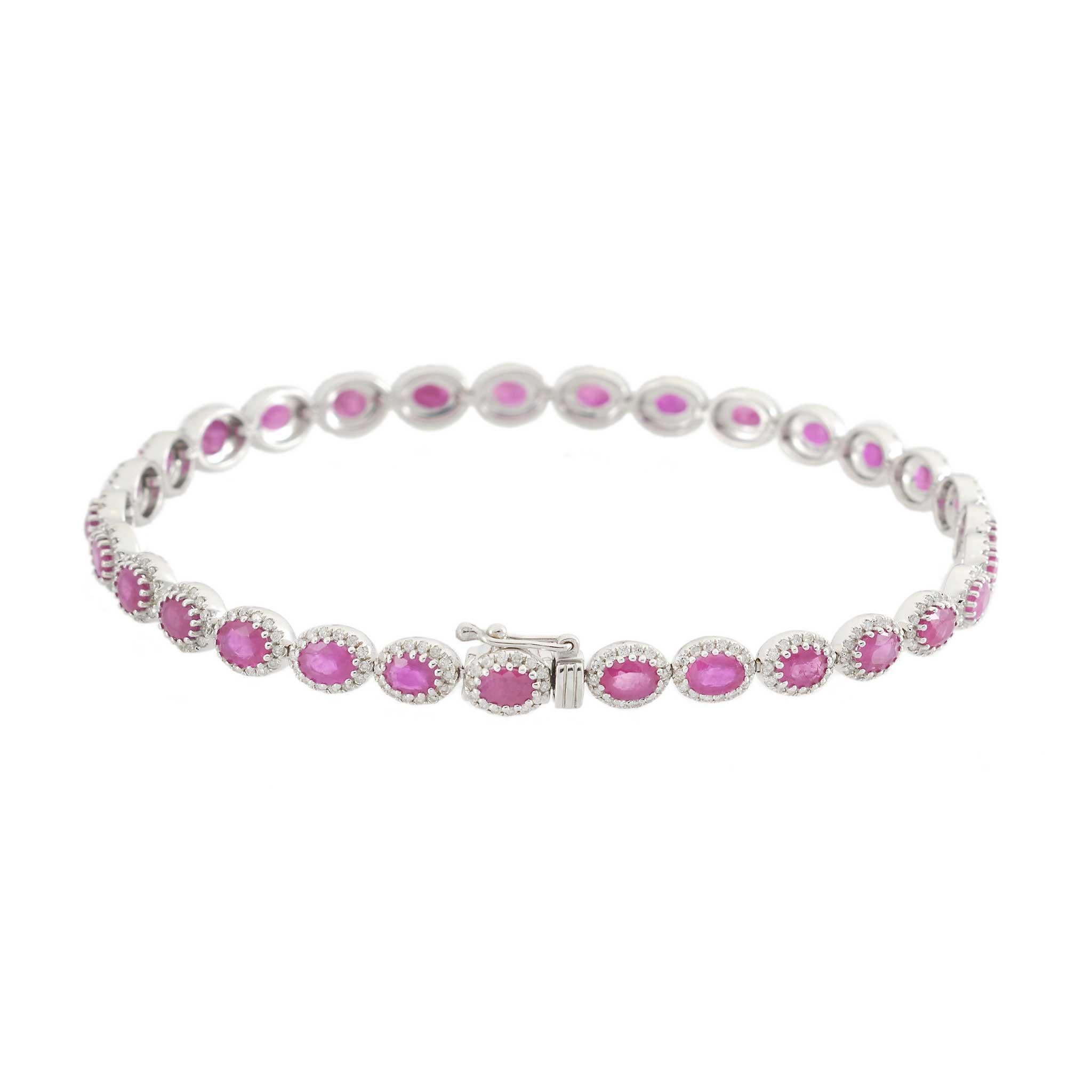 Pulsera de Tenis de Oro Blanco de 14 KT con Rubíes y Diamantes en Nuevo estado para la venta en New York, NY