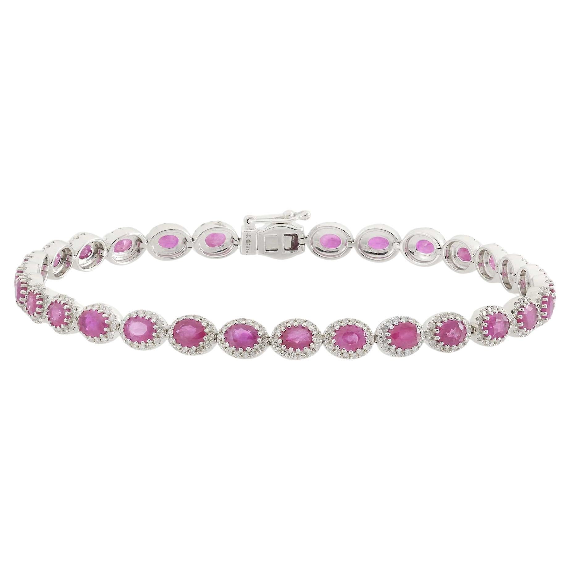 Pulsera de Tenis de Oro Blanco de 14 KT con Rubíes y Diamantes