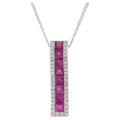 Pendentif vague en or blanc 14KT avec rubis et diamants