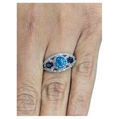 14KT White Gold Sapphire And Blue Zircon And Diamond Ring 4.3g