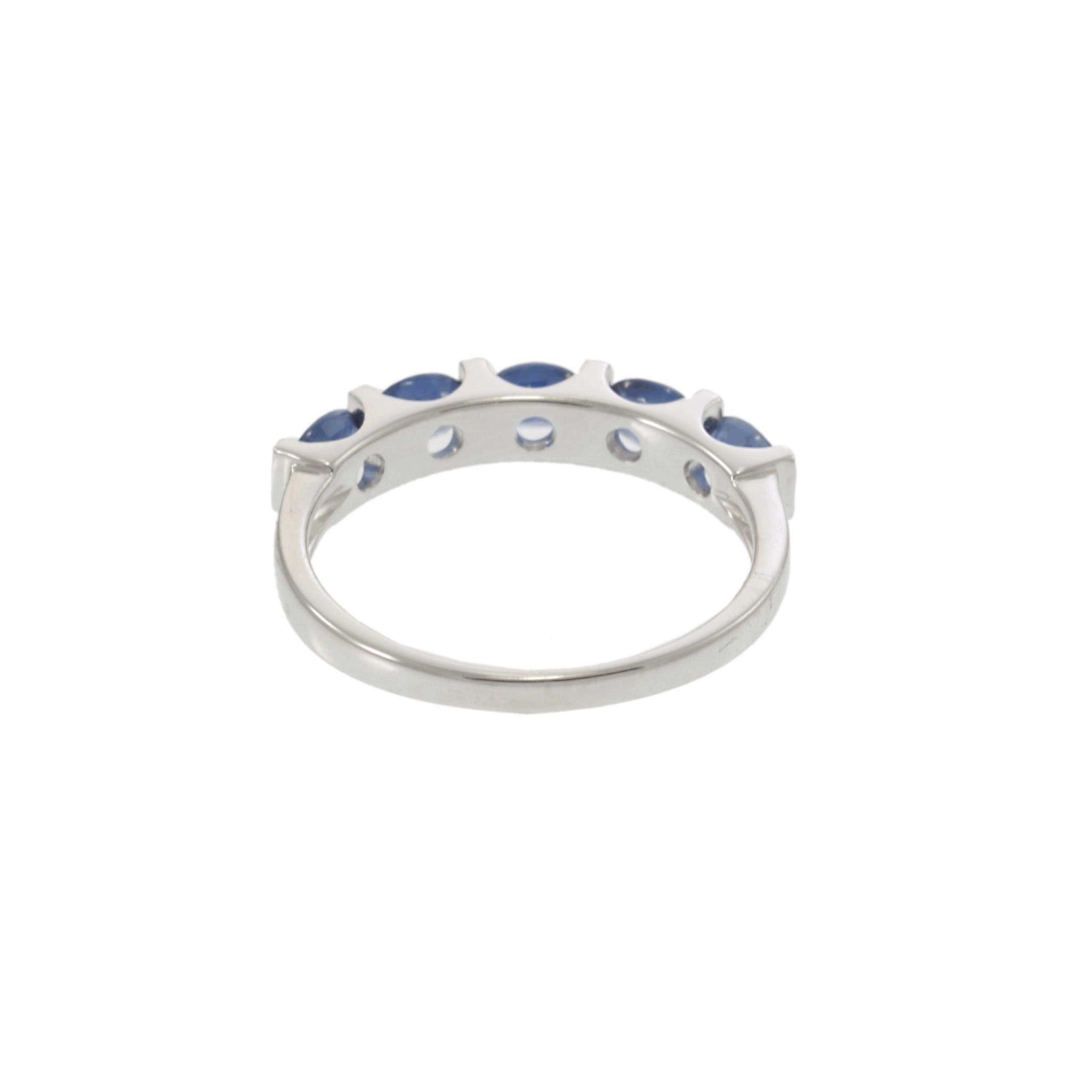Anello alternato con zaffiro e diamante in oro bianco 14KT in vendita 1