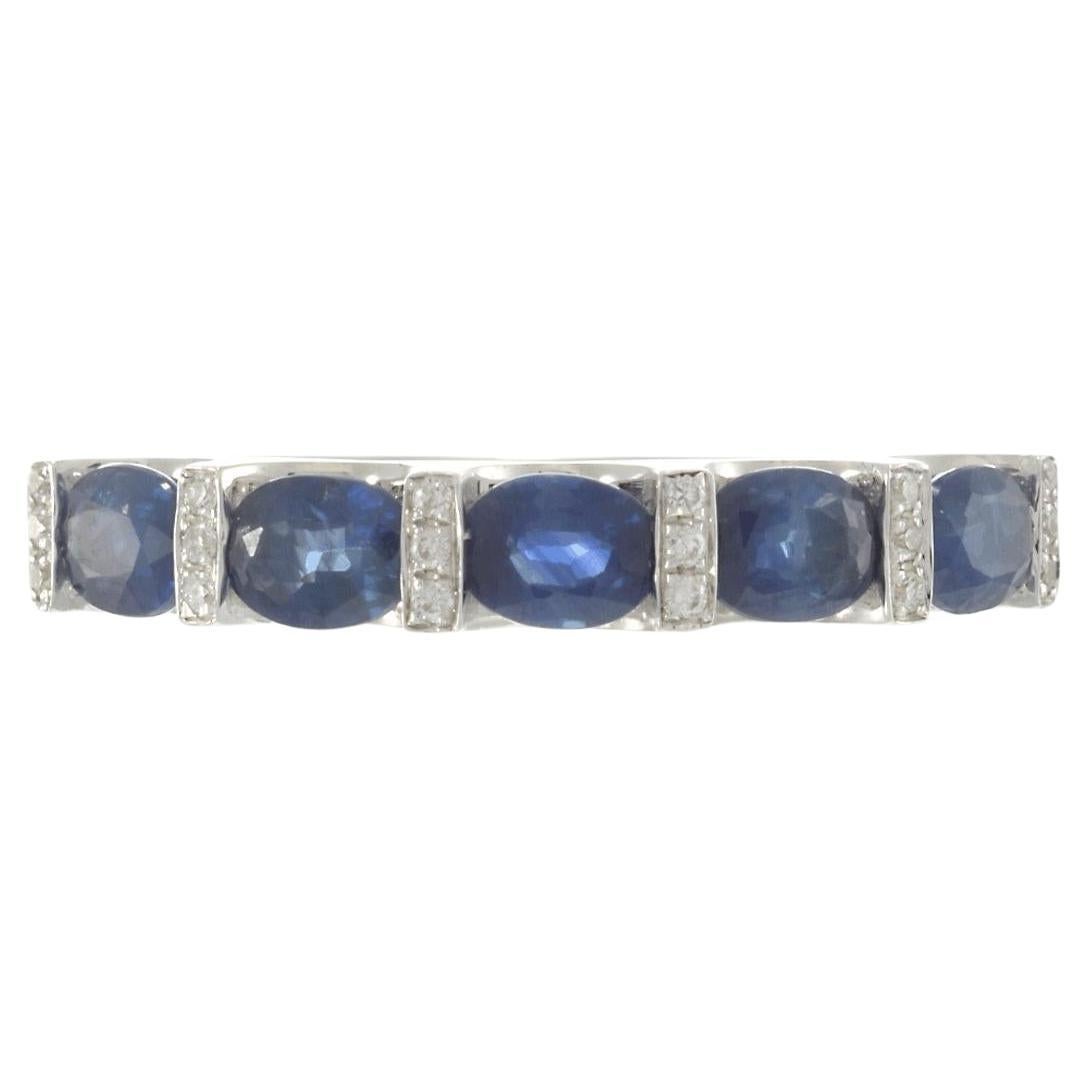 Anello alternato con zaffiro e diamante in oro bianco 14KT
