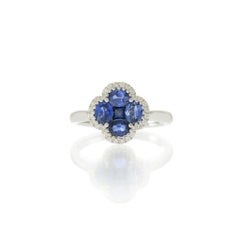 14KT White Gold Sapphire and Diamond Clover Ring
