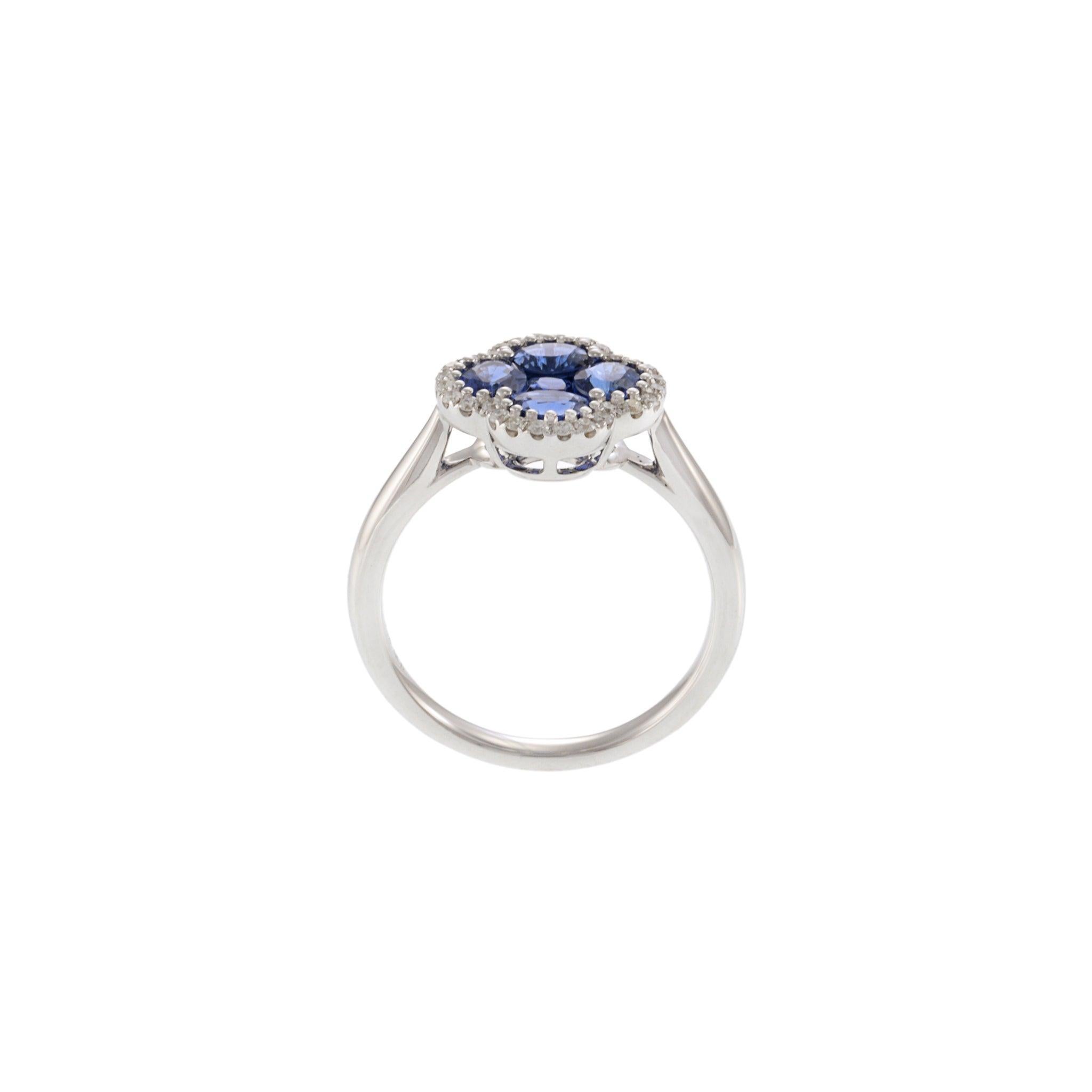 Anello a trifoglio con zaffiro e diamante in oro bianco 14KT in vendita 1
