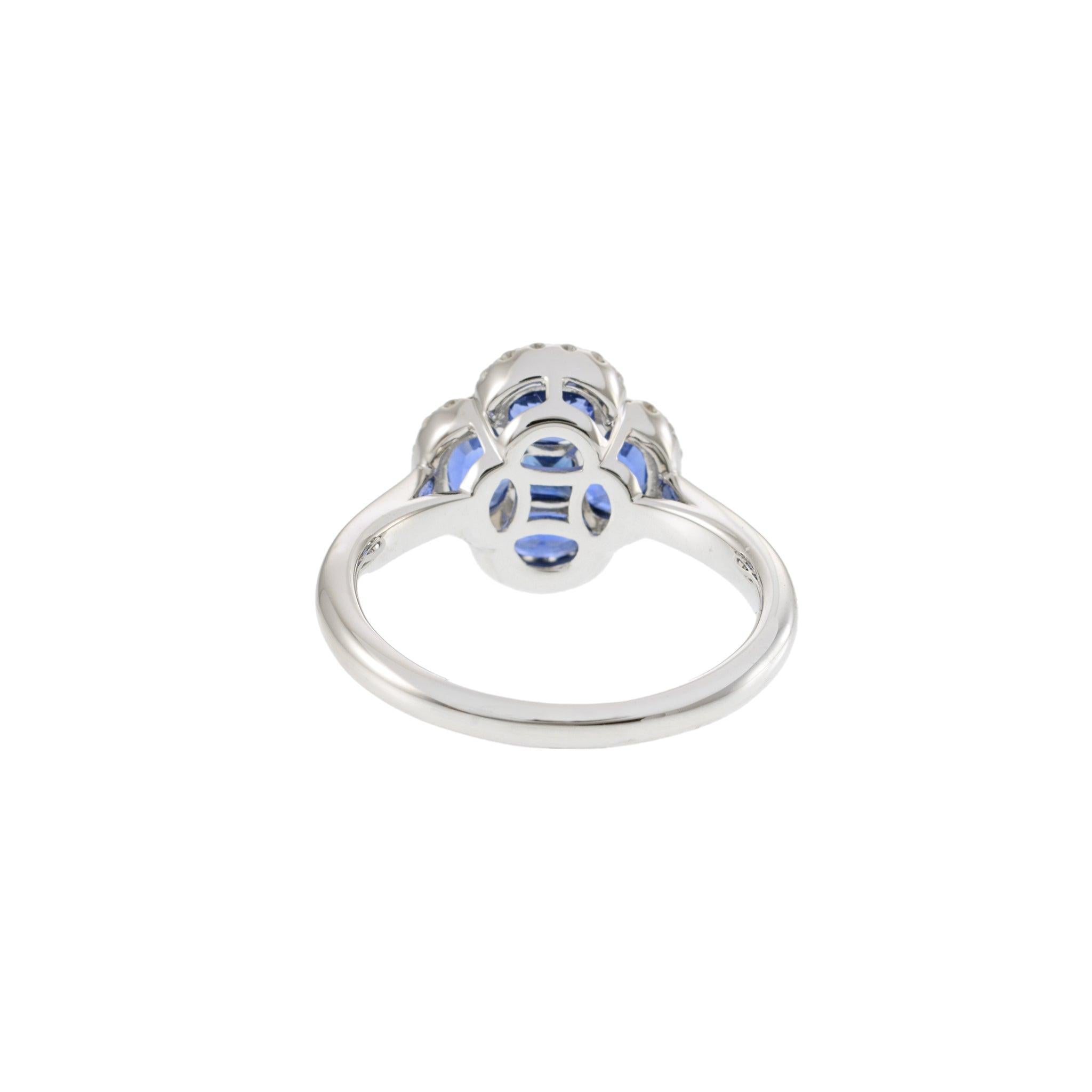Anello a trifoglio con zaffiro e diamante in oro bianco 14KT in vendita 2